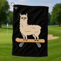 Skateboarding Llama Alpaca Skateboard Llama Gift Golf Towel thumb 1