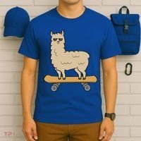 Skateboarding Llama Alpaca Skateboard Llama Gift T-Shirt thumb 6