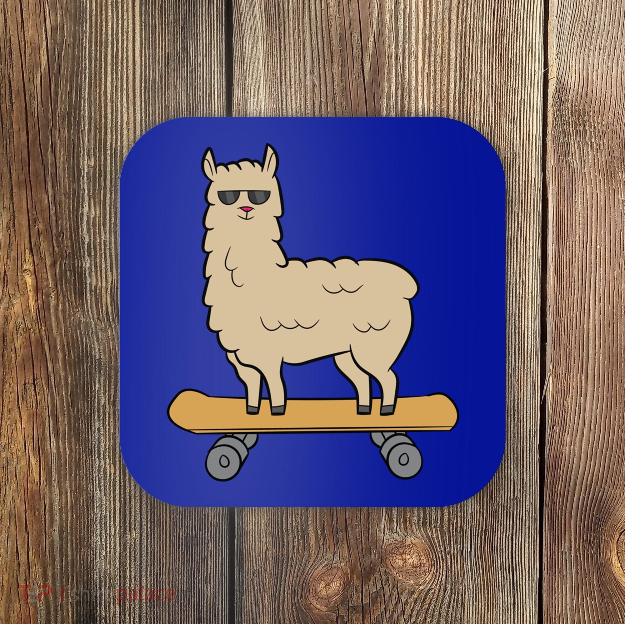 Skateboarding Llama Alpaca Skateboard Llama Gift Coaster