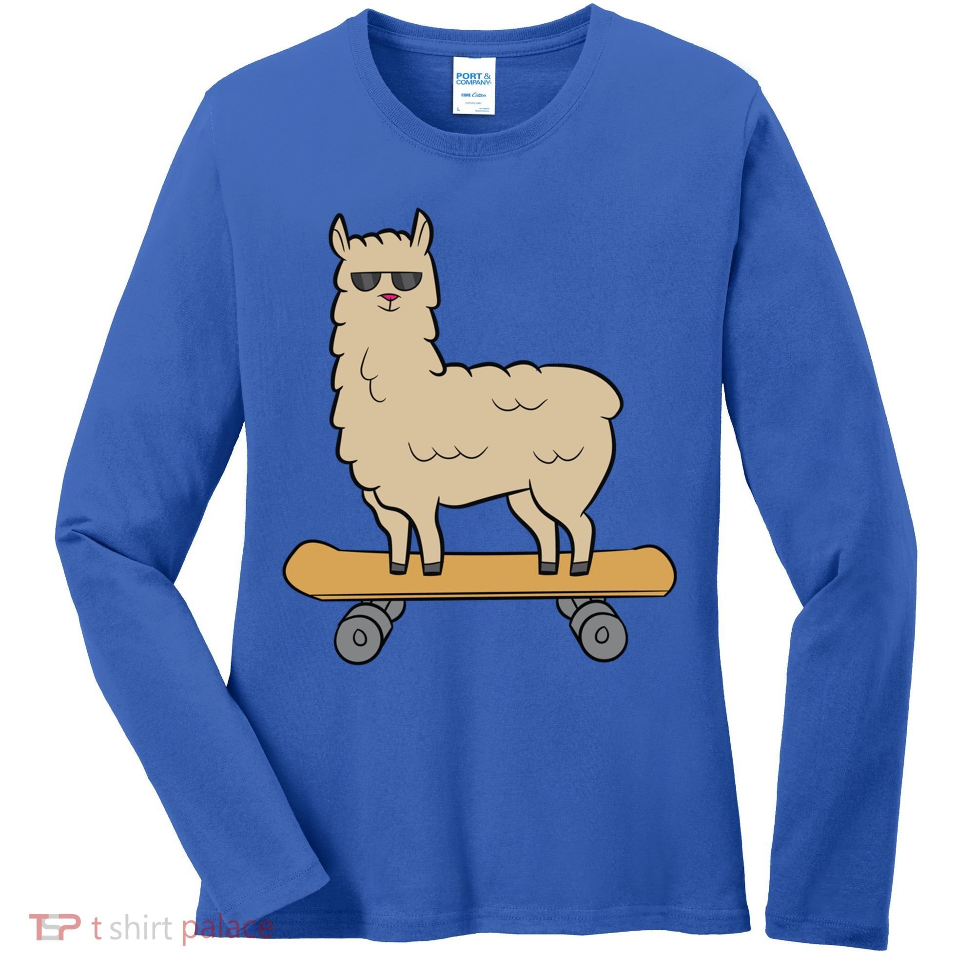 Skateboarding Llama Alpaca Skateboard Llama Gift Women's Long Sleeve Shirt