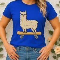 Skateboarding Llama Alpaca Skateboard Llama Gift Women's T-Shirt thumb 2