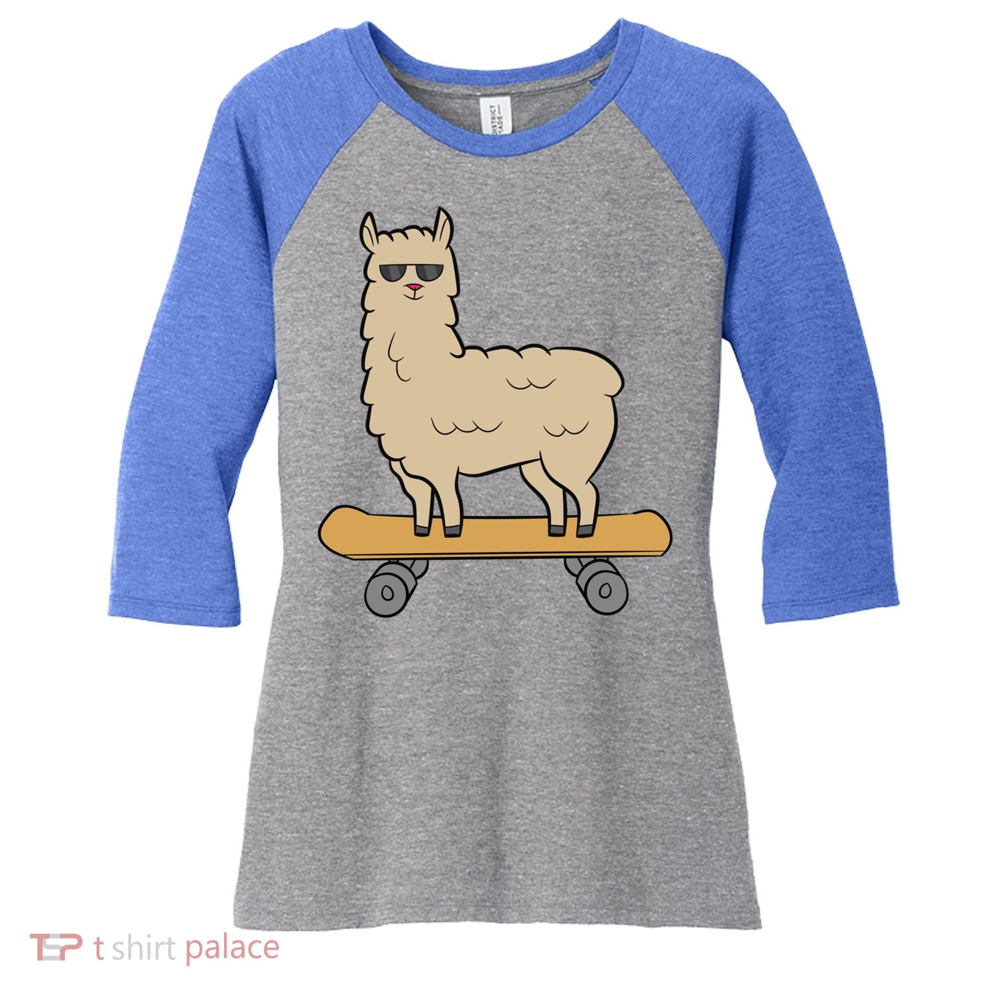 Skateboarding Llama Alpaca Skateboard Llama Gift Women's Tri-Blend 3/4-Sleeve Raglan Shirt