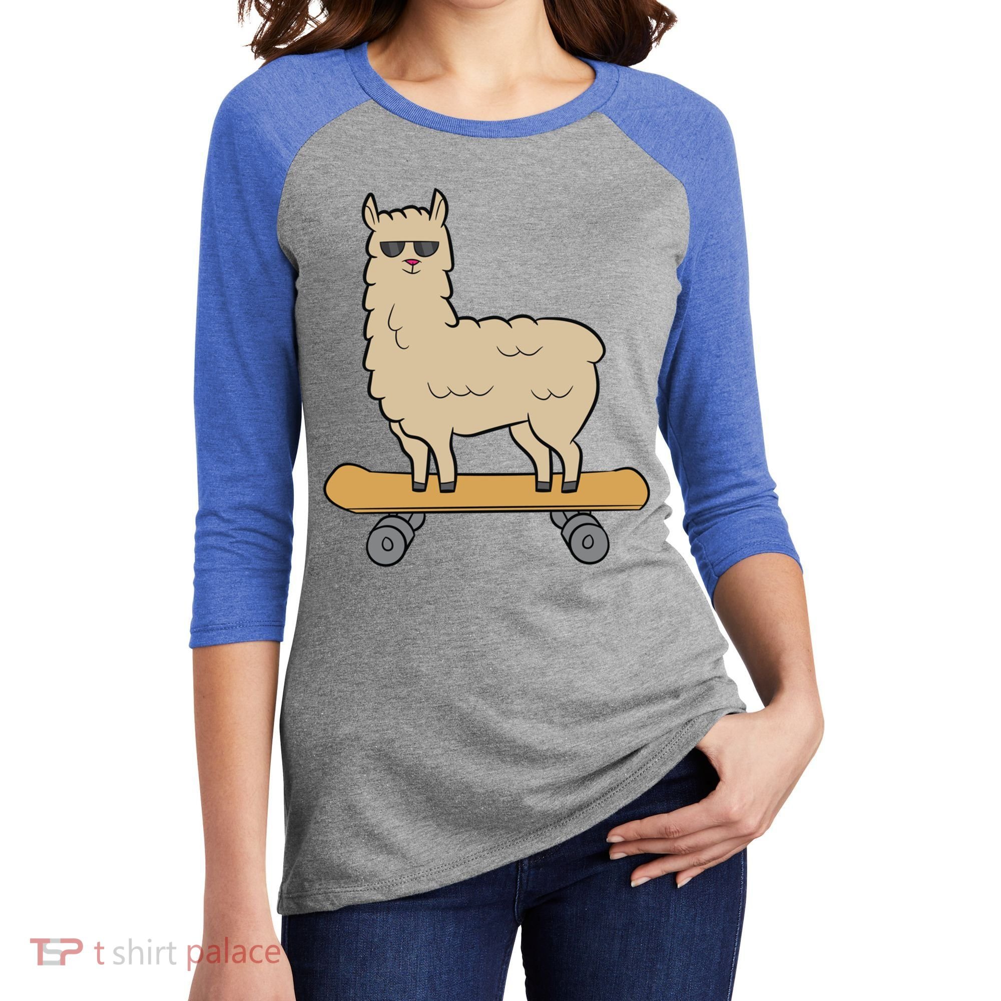 Skateboarding Llama Alpaca Skateboard Llama Gift Women's Tri-Blend 3/4-Sleeve Raglan Shirt