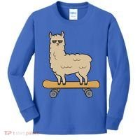 Skateboarding Llama Alpaca Skateboard Llama Gift Kids Long Sleeve Shirt thumb 0