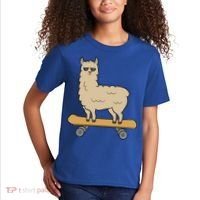 Skateboarding Llama Alpaca Skateboard Llama Gift Kids T-Shirt thumb 2