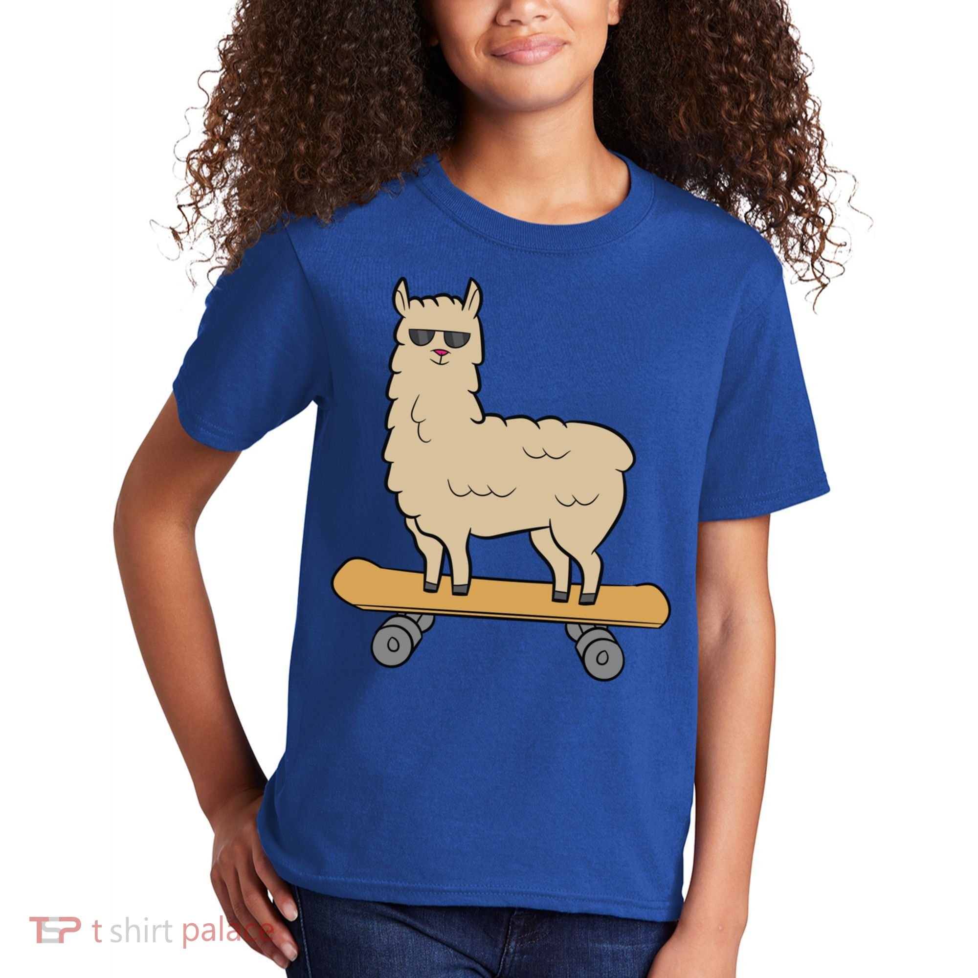 Skateboarding Llama Alpaca Skateboard Llama Gift Kids T-Shirt