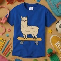 Skateboarding Llama Alpaca Skateboard Llama Gift Kids T-Shirt thumb 3