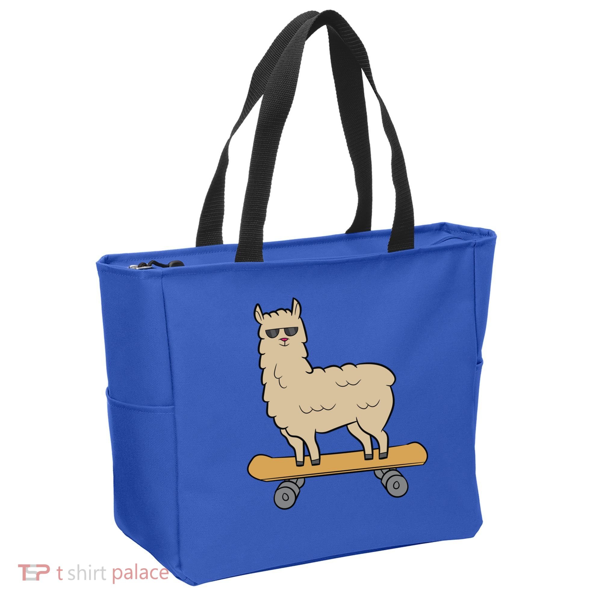 Skateboarding Llama Alpaca Skateboard Llama Gift Tote Bag