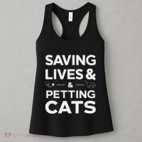 Saving Lives And Petting Cats Funny Medical Staff Doctor Women's Tank Top thumb 3