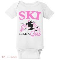 Ski Like A Girl Gift For Skiers Skiing Lover Baby Bodysuit thumb 0