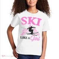 Ski Like A Girl Gift For Skiers Skiing Lover Kids T-Shirt thumb 2