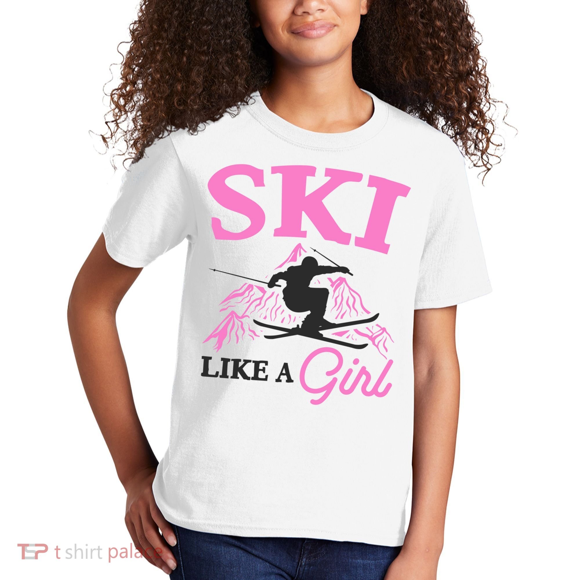 Ski Like A Girl Gift For Skiers Skiing Lover Kids T-Shirt