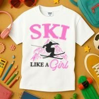 Ski Like A Girl Gift For Skiers Skiing Lover Kids T-Shirt thumb 3