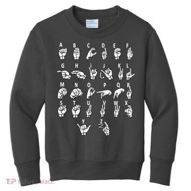Sign Language Alphabet For ASL Interpreter Deaf Teacher Stud Kids Sweatshirt