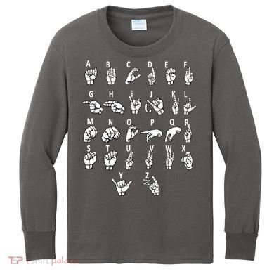 Sign Language Alphabet For ASL Interpreter Deaf Teacher Stud Kids Long Sleeve Shirt