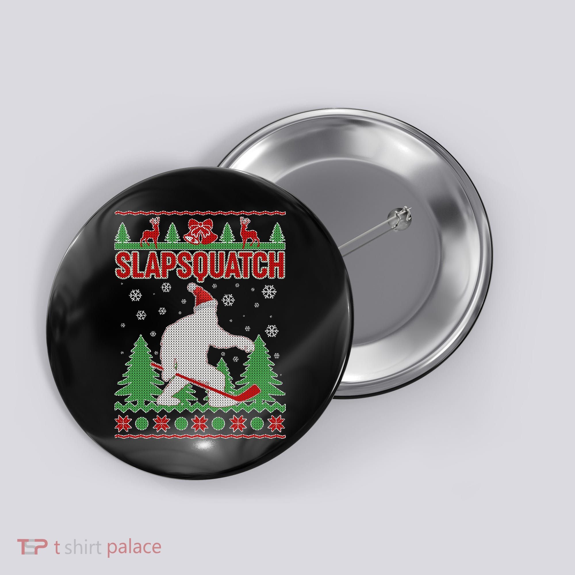 Slapsquatch Ugly Christmas Sweater Bigfoot Button