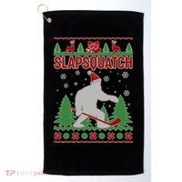Slapsquatch Ugly Christmas Sweater Bigfoot Golf Towel thumb 0