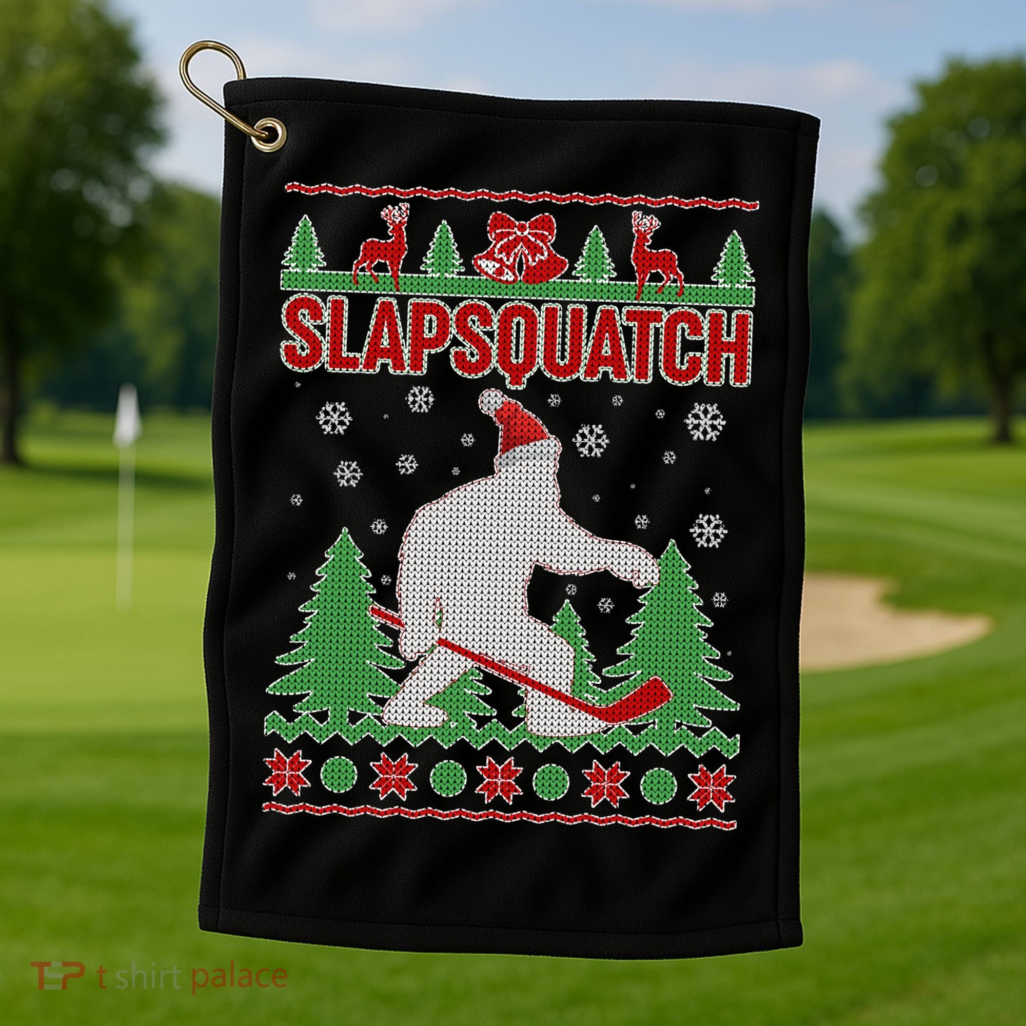 Slapsquatch Ugly Christmas Sweater Bigfoot Golf Towel