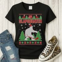 Slapsquatch Ugly Christmas Sweater Bigfoot Women's T-Shirt thumb 3