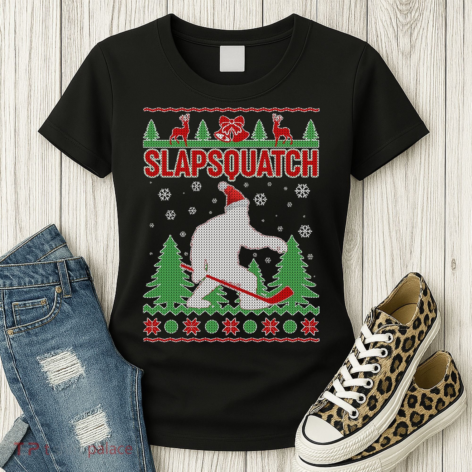 Slapsquatch Ugly Christmas Sweater Bigfoot Women's T-Shirt