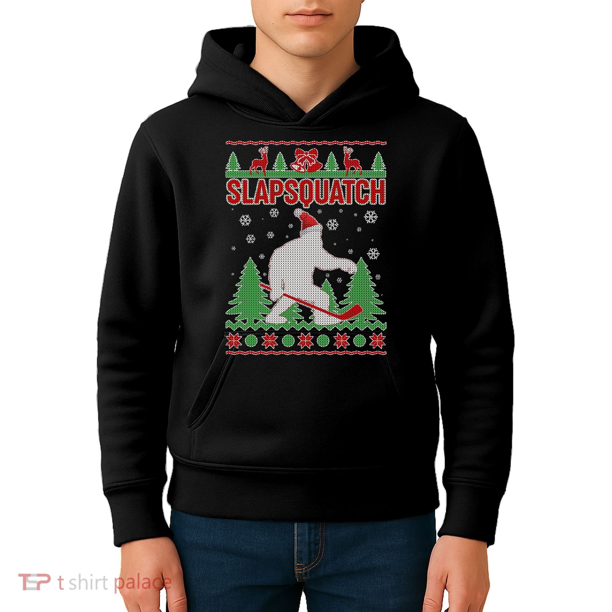 Slapsquatch Ugly Christmas Sweater Bigfoot Kids Hoodie