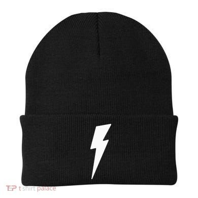 Simple Lightning Bolt In White Thunder Bolt Beanie