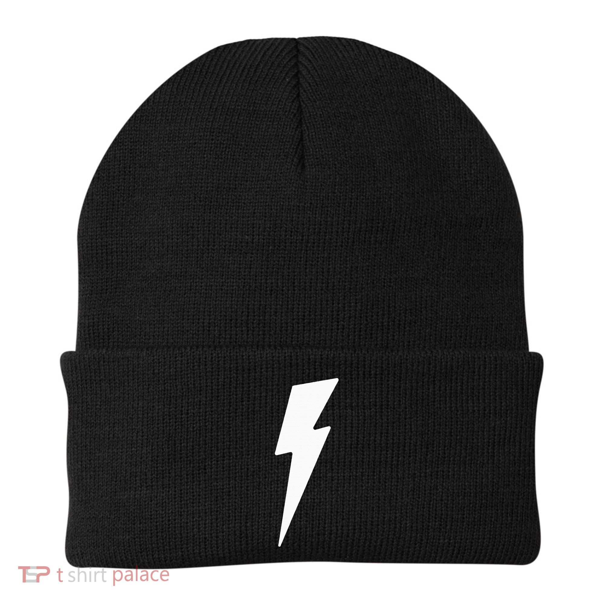 Simple Lightning Bolt In White Thunder Bolt Beanie