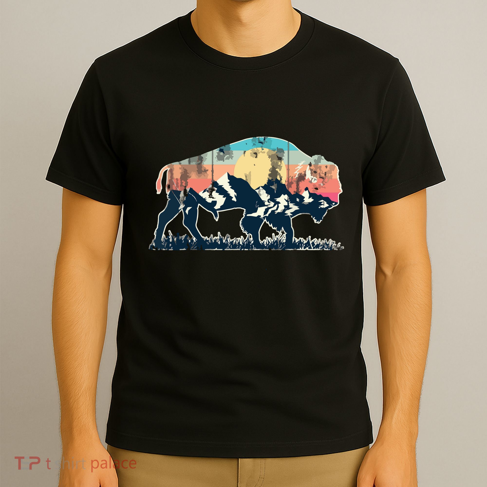 Sunset Landscape Buffalo Gift T-Shirt