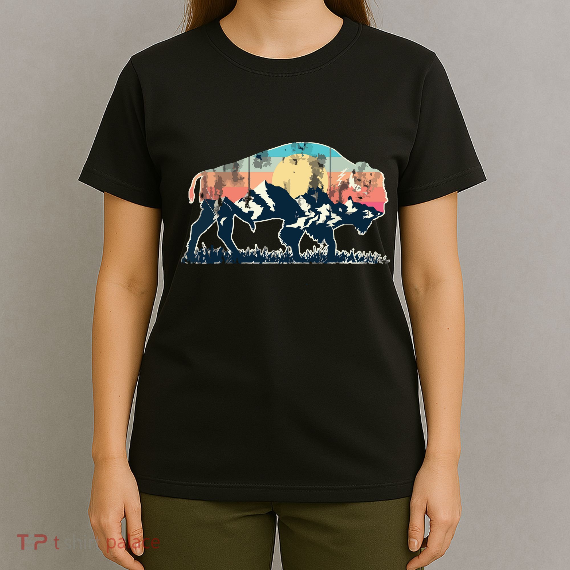 Sunset Landscape Buffalo Gift T-Shirt