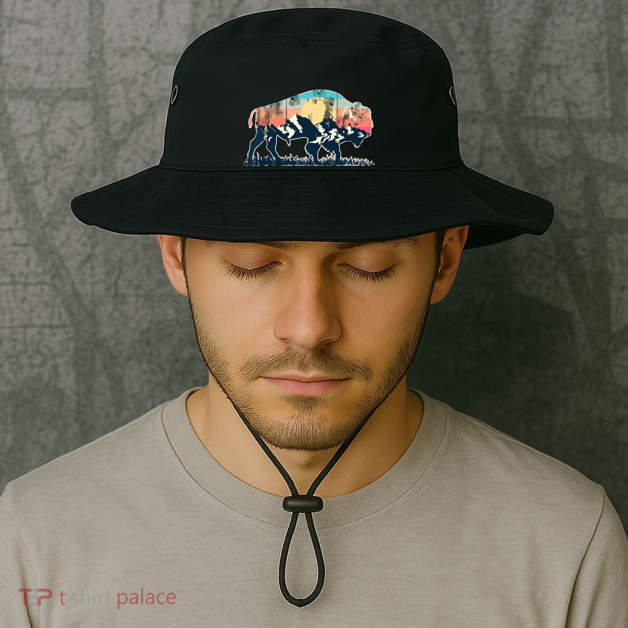 Sunset Landscape Buffalo Gift Bucket Hat