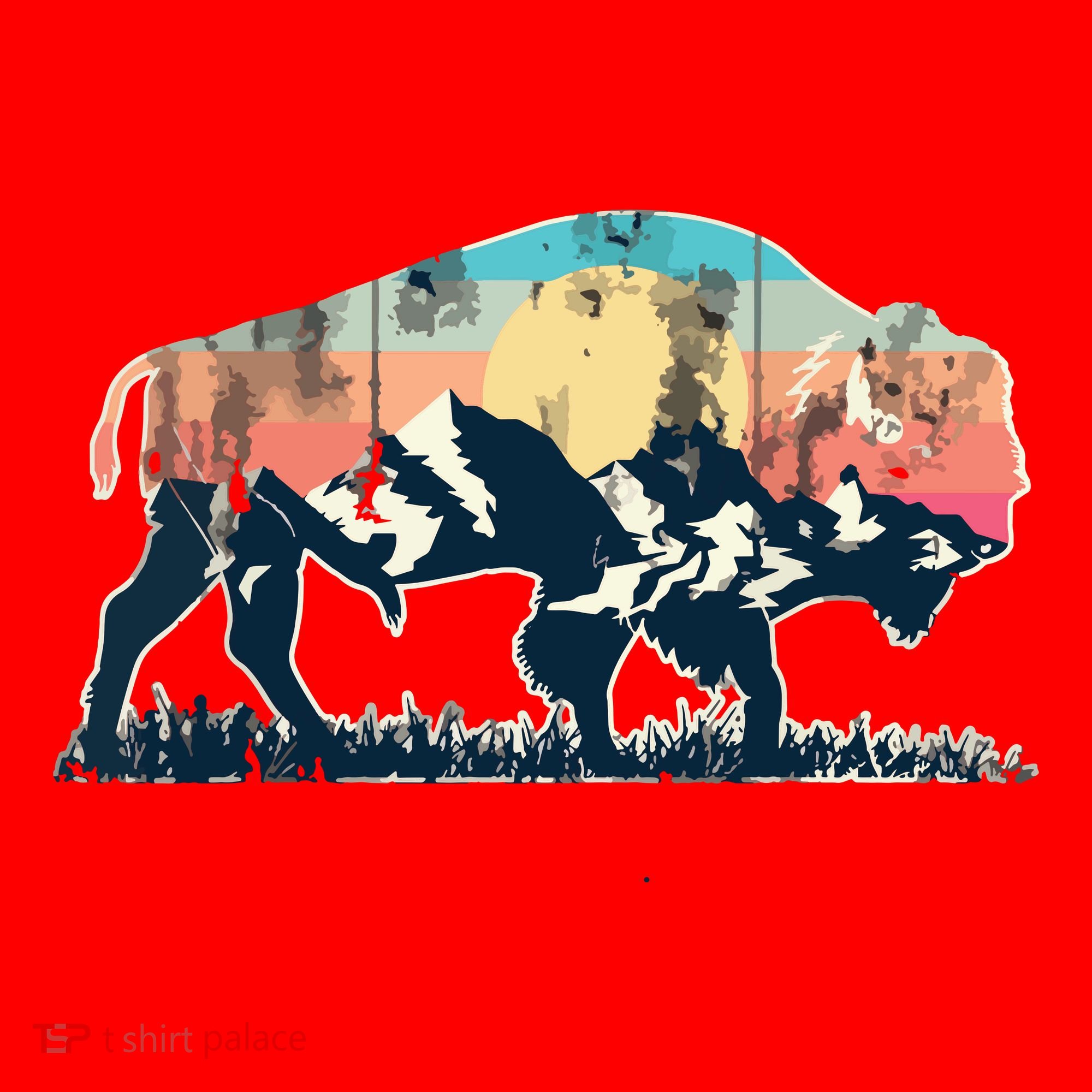 Sunset Landscape Buffalo Gift Santa Hat