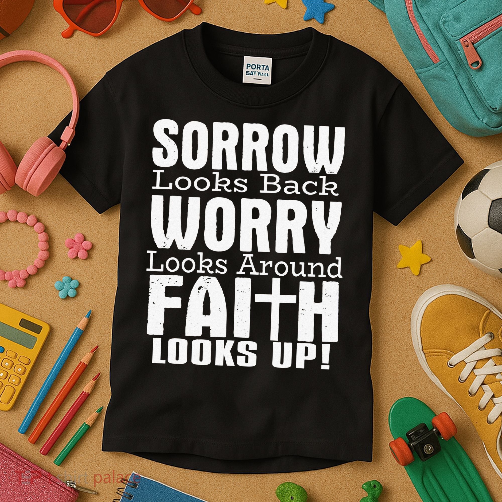 Sorrow Looks Back Worry Looks Around Faith Looks Up Kids T-Shirt