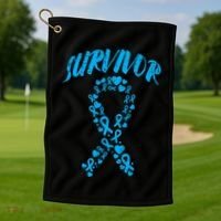 Survivor Light Blue Ribbon Prostate Cancer Awareness Meaningful Gift Golf Towel thumb 1