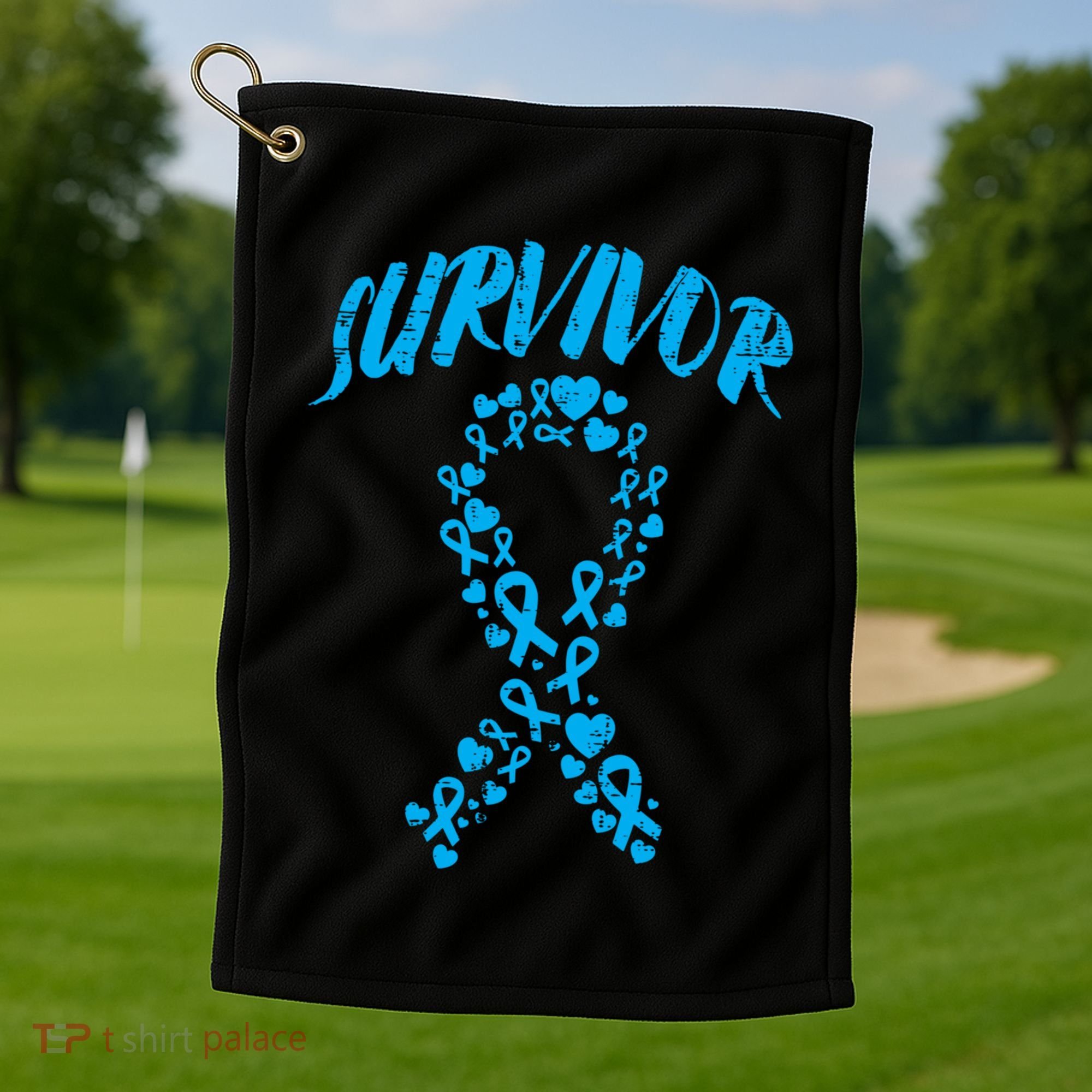 Survivor Light Blue Ribbon Prostate Cancer Awareness Meaningful Gift Golf Towel