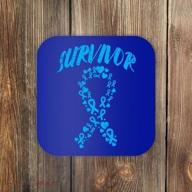 Survivor Light Blue Ribbon Prostate Cancer Awareness Meaningful Gift Coaster