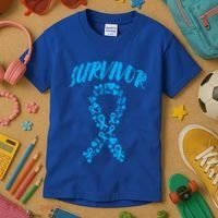 Survivor Light Blue Ribbon Prostate Cancer Awareness Meaningful Gift Kids T-Shirt thumb 3