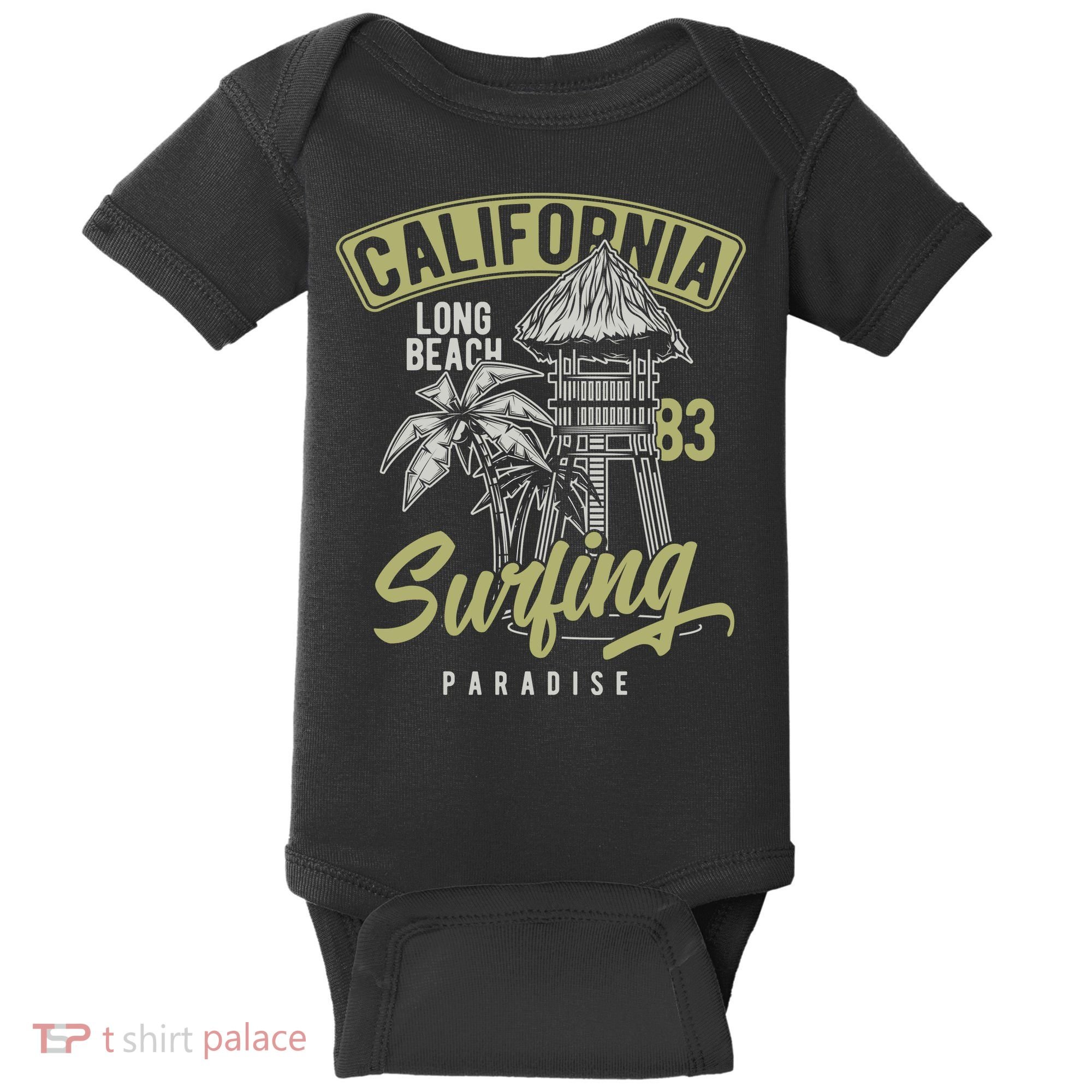 Surfing Long Beach California Baby Bodysuit