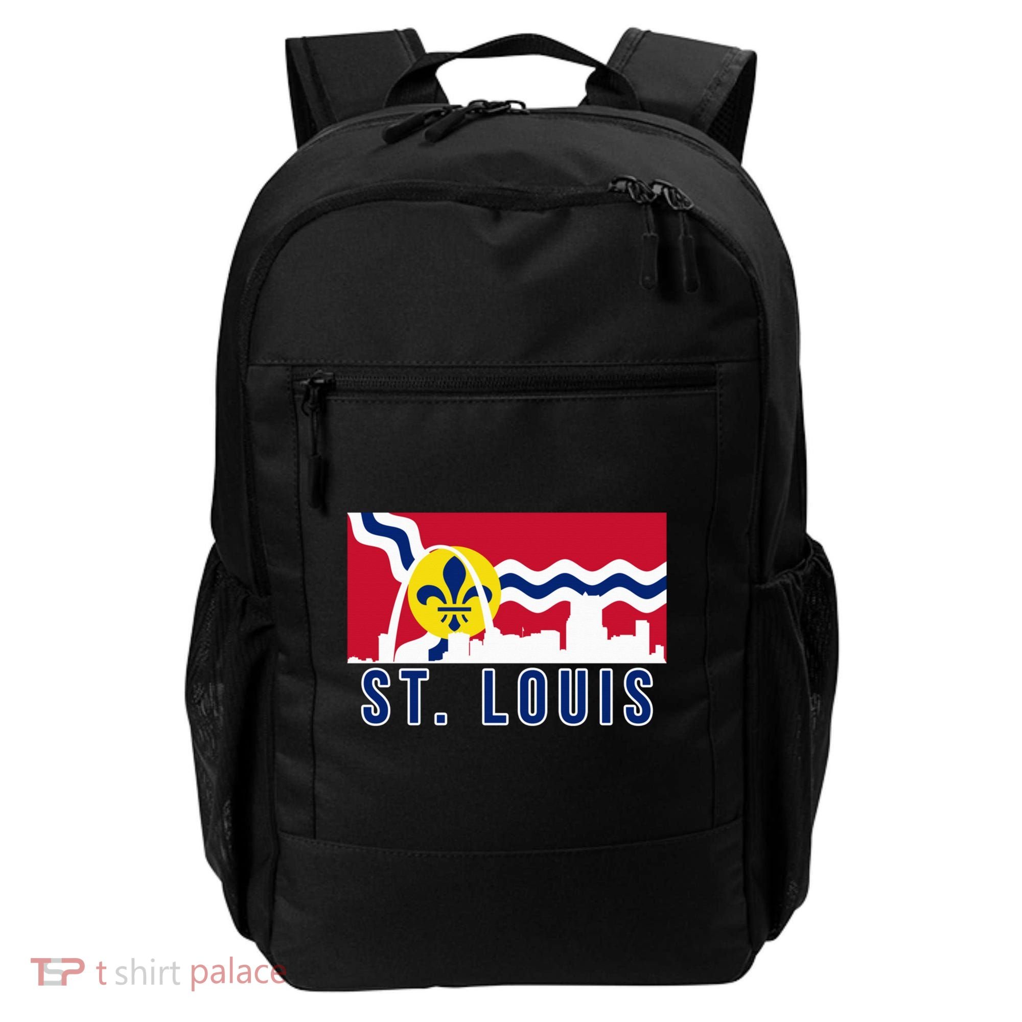 St. Louis City Skyline On St. Louis Fleur De Lis Flag Pullover Hoodie Backpack