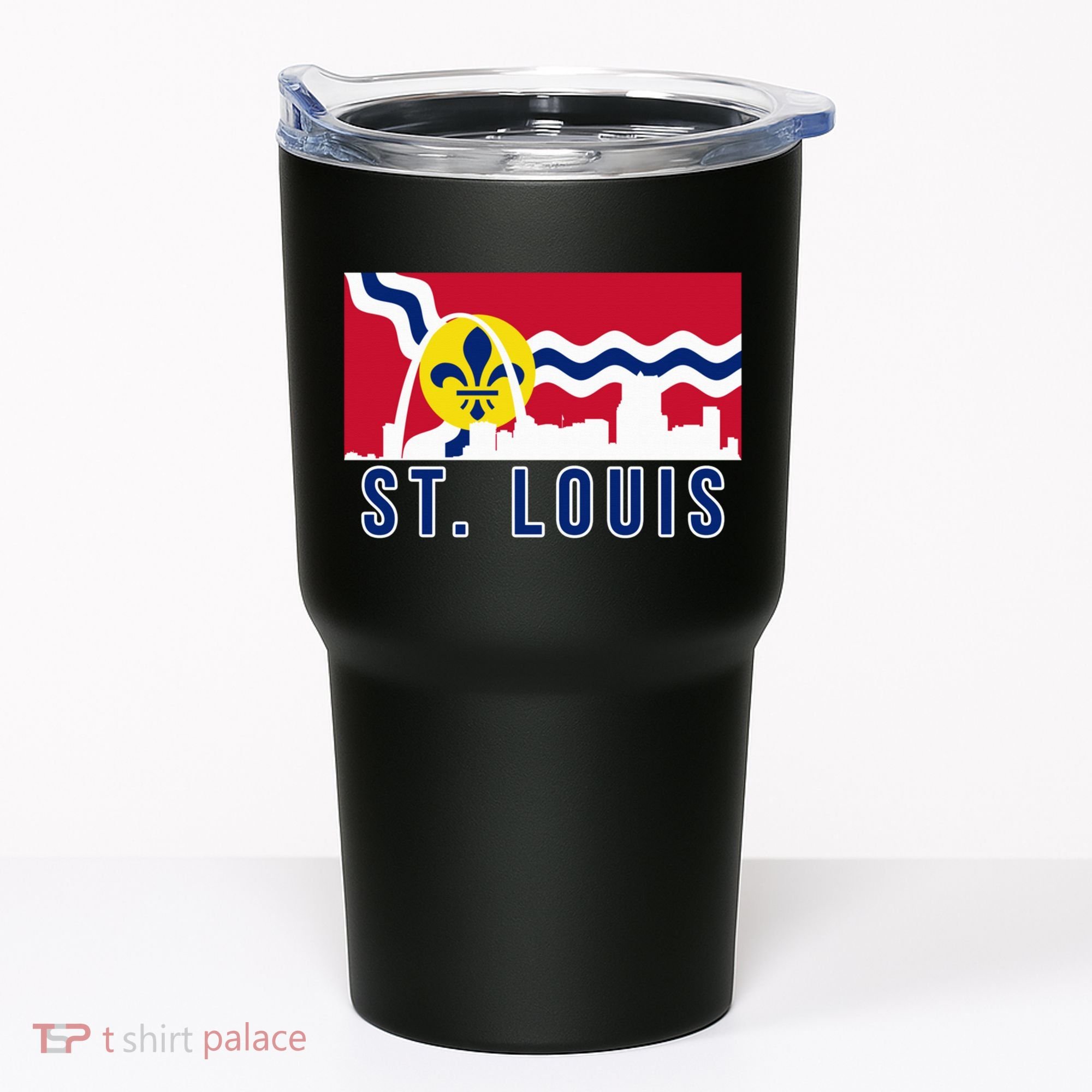 St. Louis City Skyline On St. Louis Fleur De Lis Flag Pullover Hoodie Tumbler