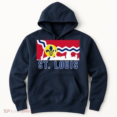 St. Louis City Skyline On St. Louis Fleur De Lis Flag Pullover Hoodie Hoodie