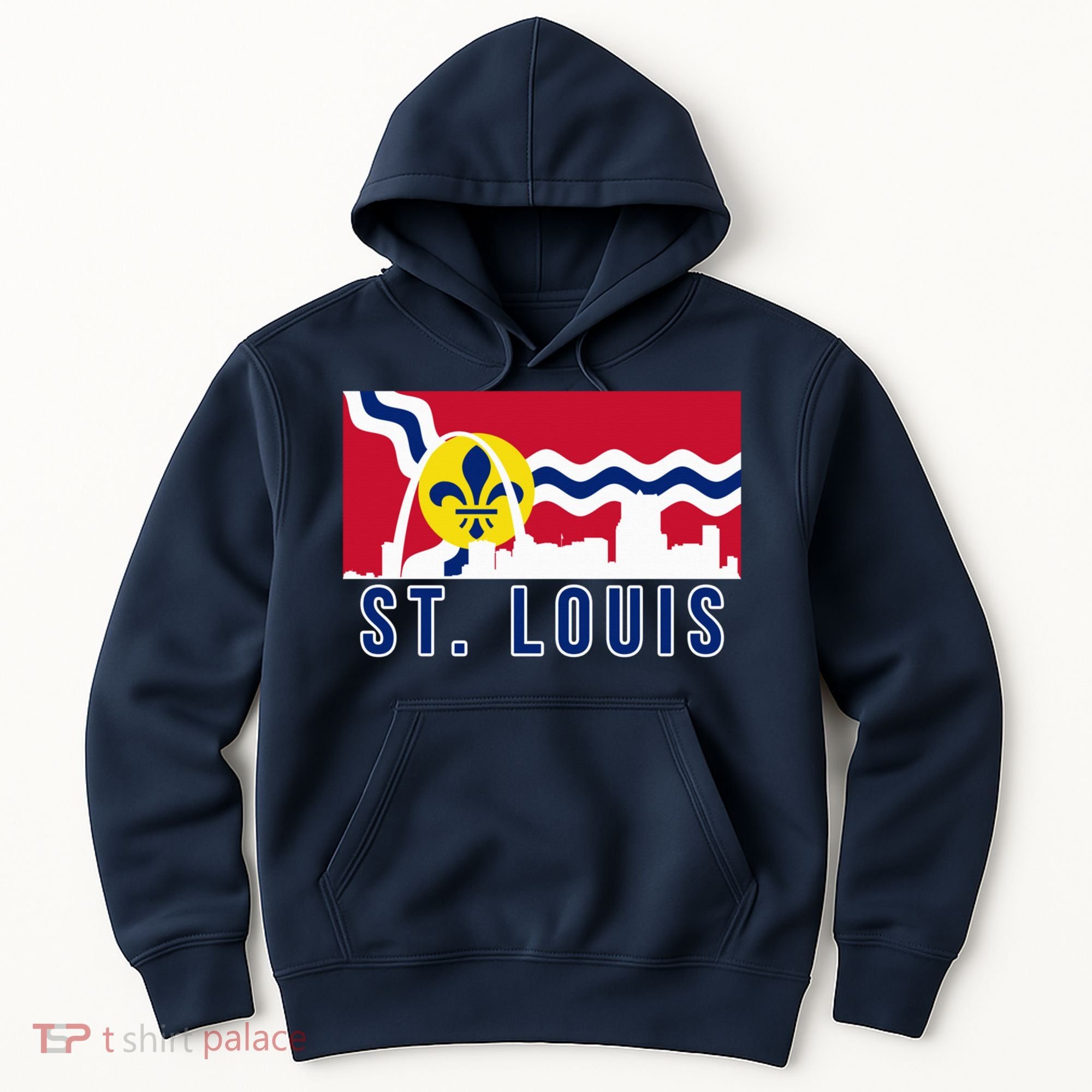 St. Louis City Skyline On St. Louis Fleur De Lis Flag Pullover Hoodie Hoodie