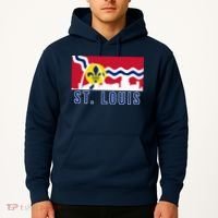 St. Louis City Skyline On St. Louis Fleur De Lis Flag Pullover Hoodie Hoodie thumb 2