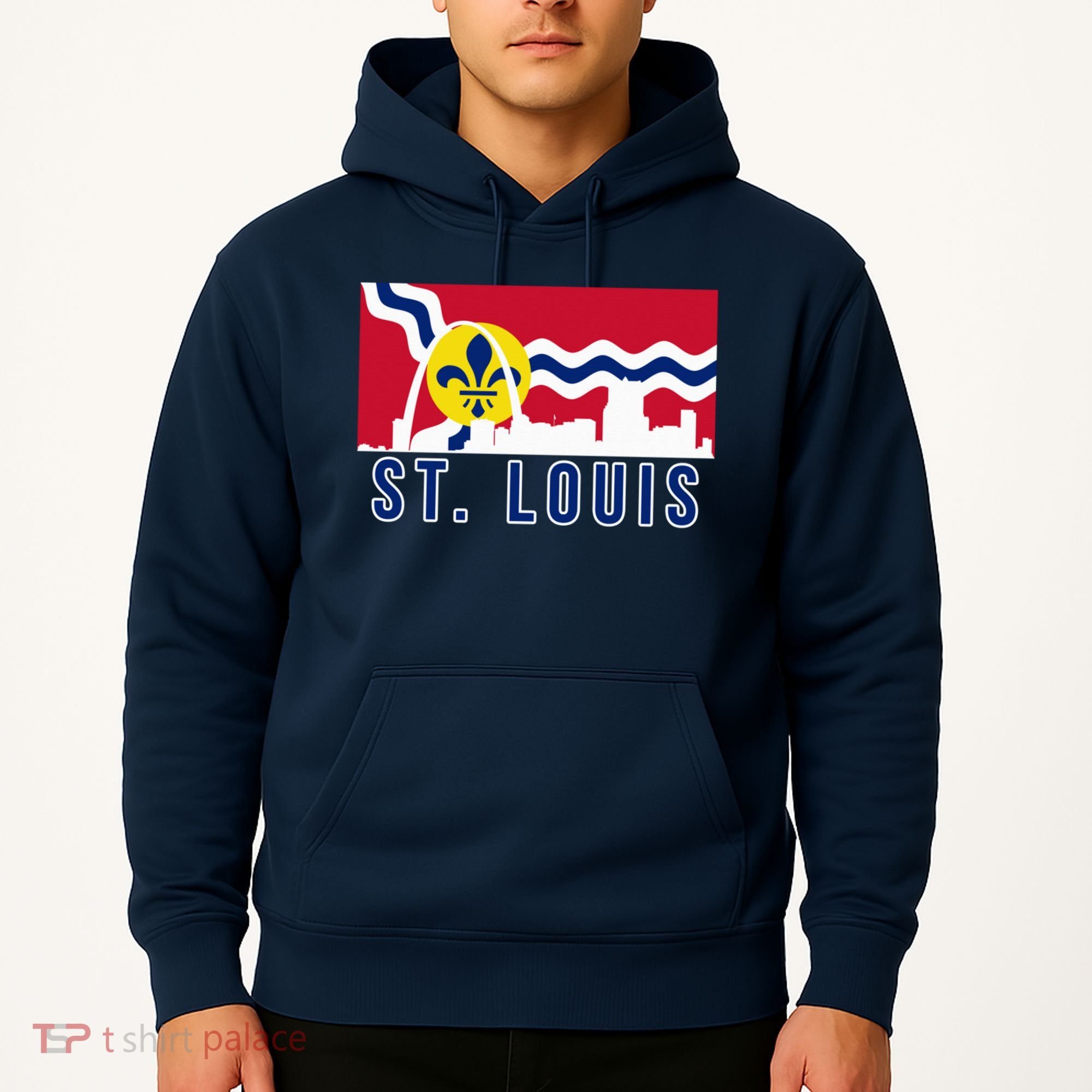 St. Louis City Skyline On St. Louis Fleur De Lis Flag Pullover Hoodie Hoodie