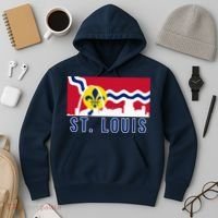 St. Louis City Skyline On St. Louis Fleur De Lis Flag Pullover Hoodie Hoodie thumb 3