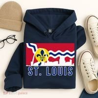St. Louis City Skyline On St. Louis Fleur De Lis Flag Pullover Hoodie Hoodie thumb 4