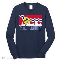 St. Louis City Skyline On St. Louis Fleur De Lis Flag Pullover Hoodie Long Sleeve Shirt thumb 0
