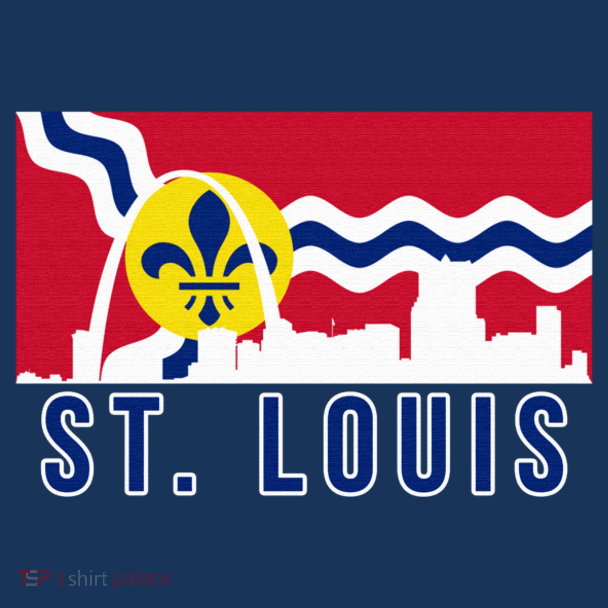 St. Louis City Skyline On St. Louis Fleur De Lis Flag Pullover Hoodie Long Sleeve Shirt