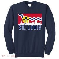 St. Louis City Skyline On St. Louis Fleur De Lis Flag Pullover Hoodie Sweatshirt thumb 0