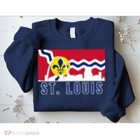 St. Louis City Skyline On St. Louis Fleur De Lis Flag Pullover Hoodie Sweatshirt thumb 2
