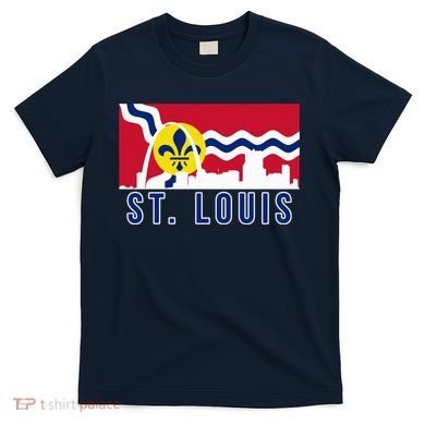 St. Louis City Skyline On St. Louis Fleur De Lis Flag Pullover Hoodie T-Shirt